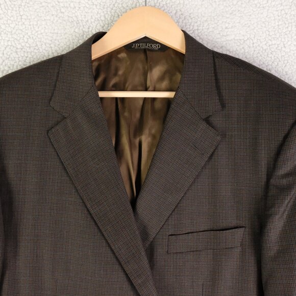 Jp Tilford Samuelsohn Blazer Mens 46L Brown Check Two Button Double Vented Wool - Picture 2 of 14